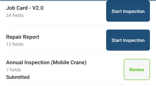 The field app listing the forms on a job, ready to start or review
